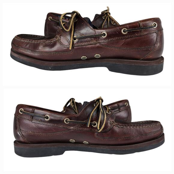 Timberland Boat Shoes sz 11.5 Mens Classic 2 Eye Brown Leather Slip On Loafers - Picture 3 of 11